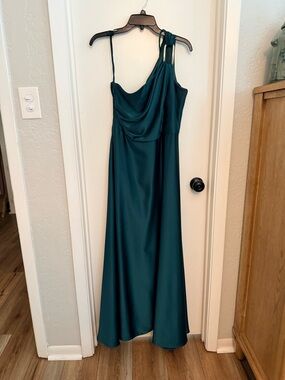Alex Marie Teal One-Shoulder Satin Gown